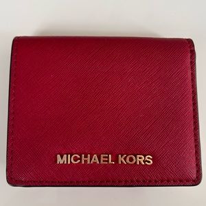 Michael Kors compact red saffiano leather wallet 3 card slots bill compartment